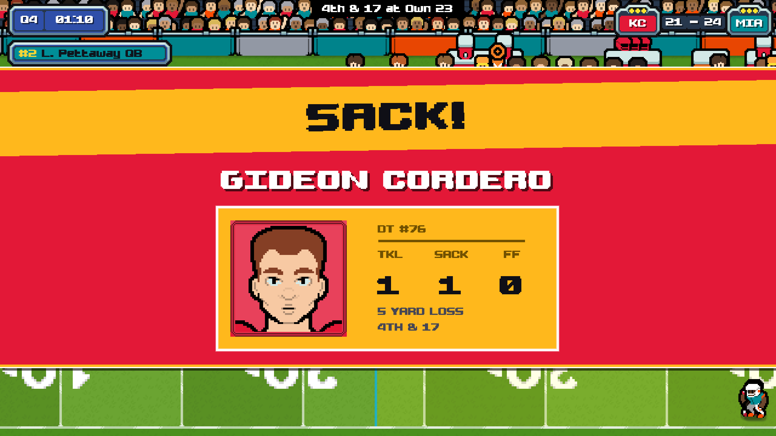Sack celebration with a defensive tackle player card