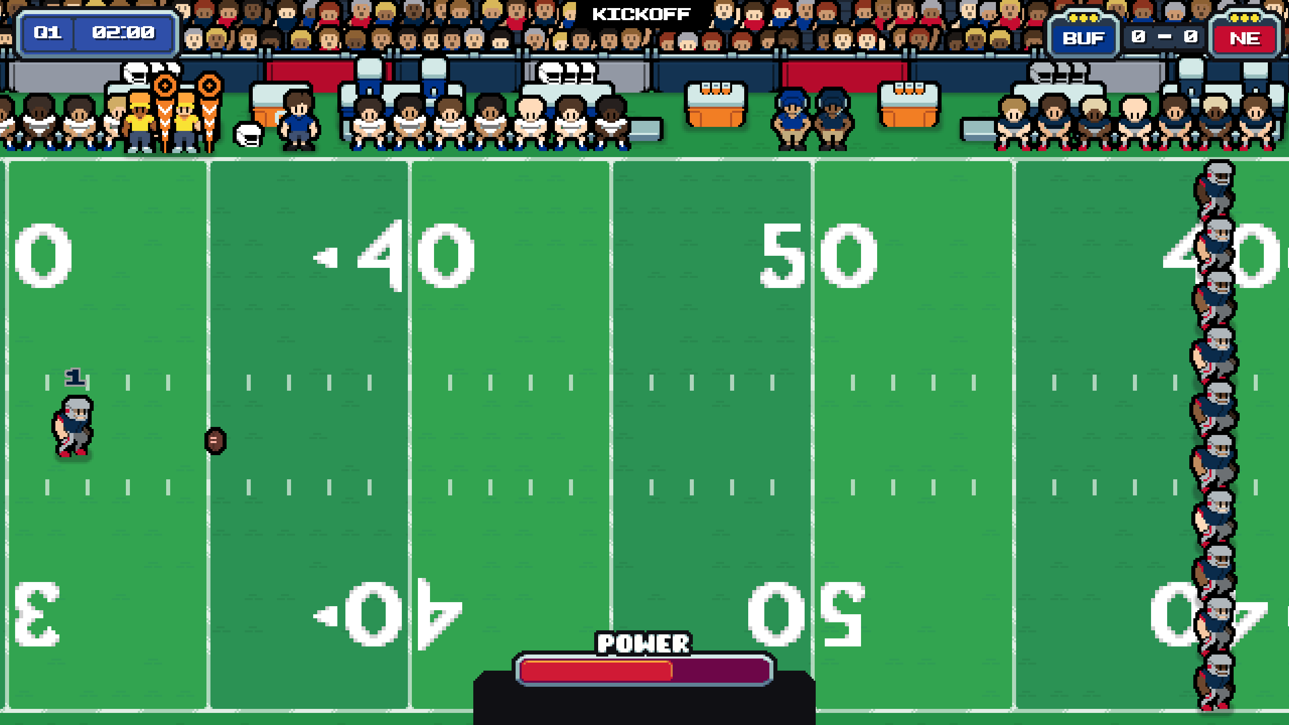 A kickoff with the kick power meter on screen